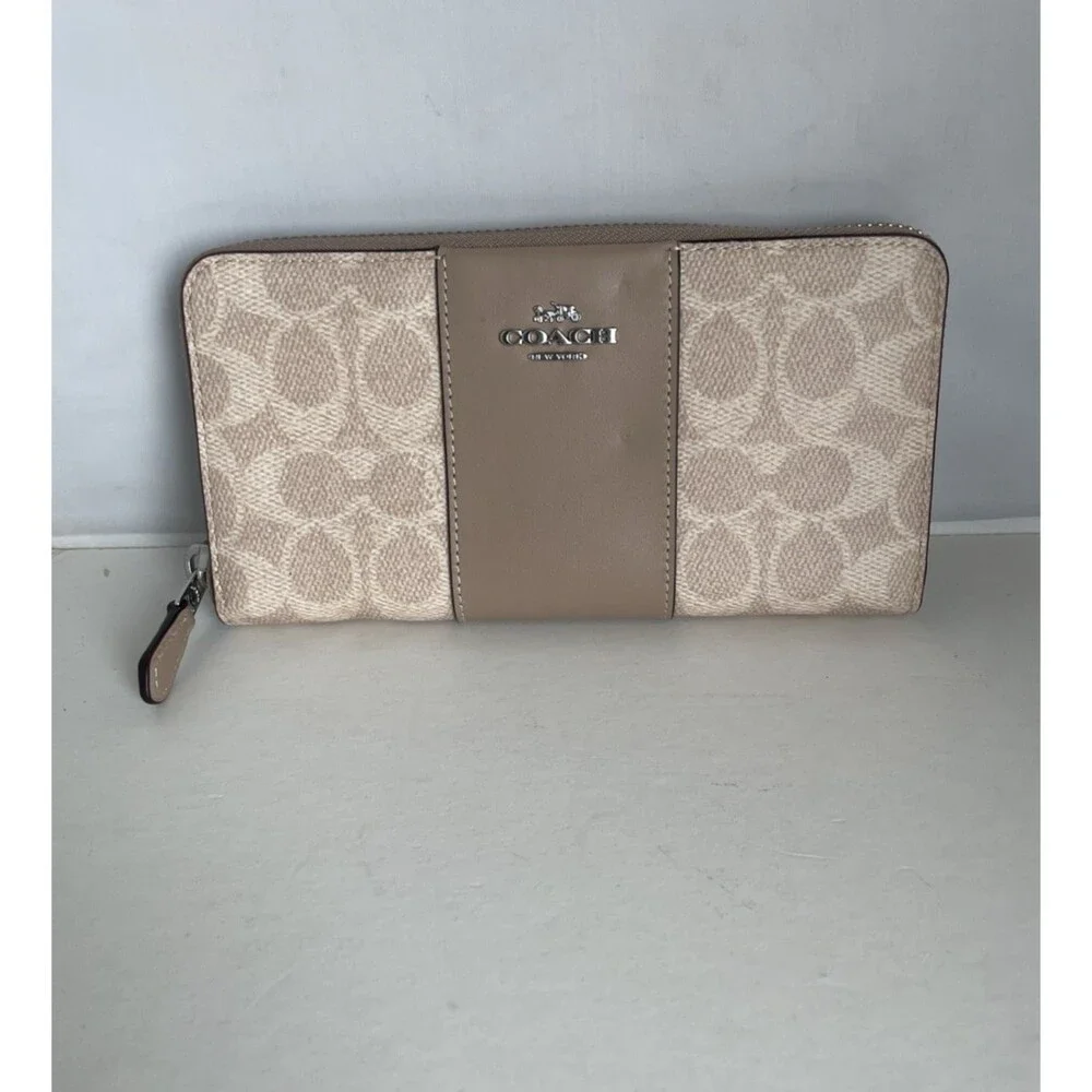 Coach Long Zip Around Wallet  CW947 Tan Signature Coated canvas